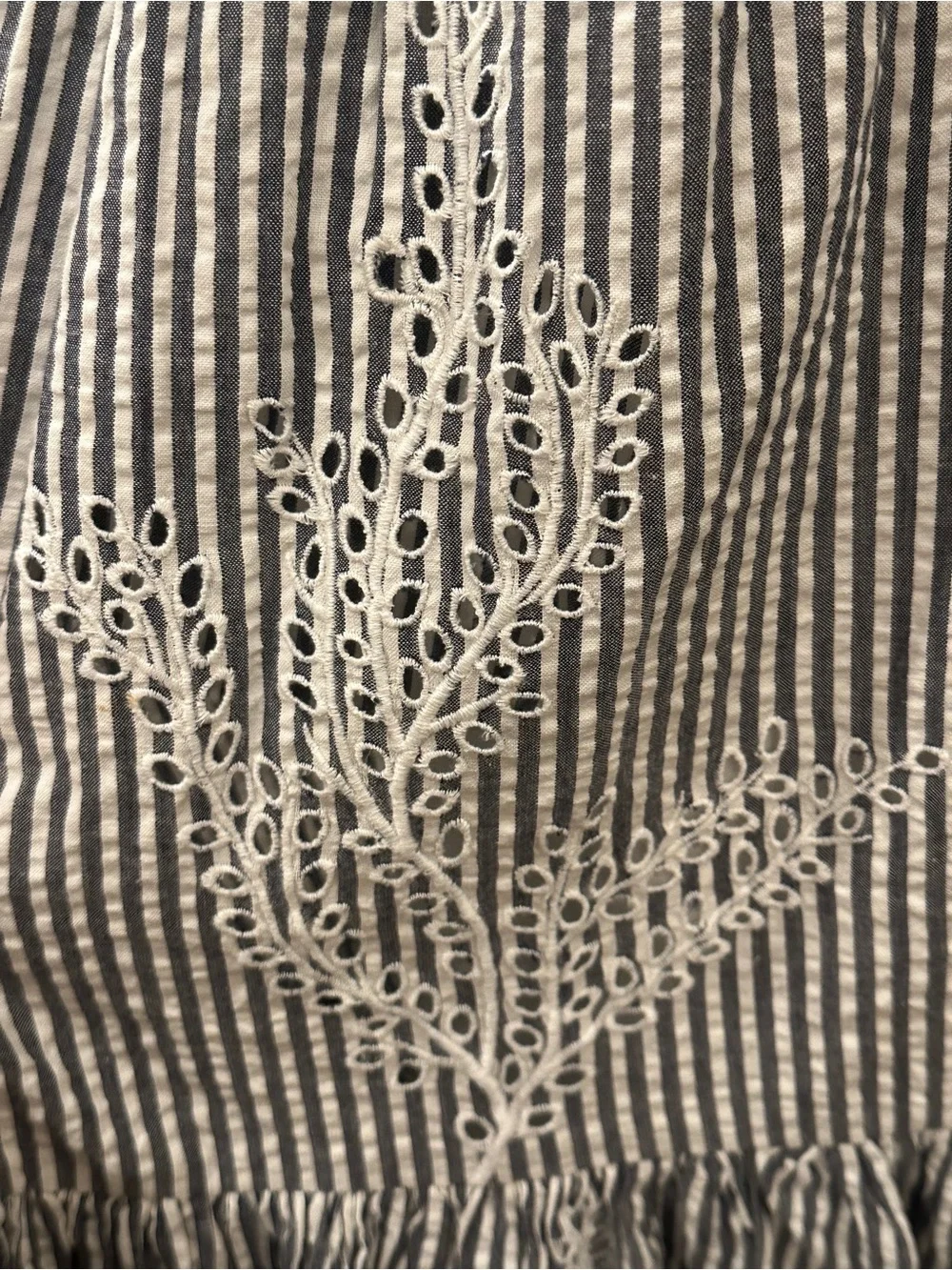 Tory Burch Gray & White Embroidered Cotton Midi Dress NWOT